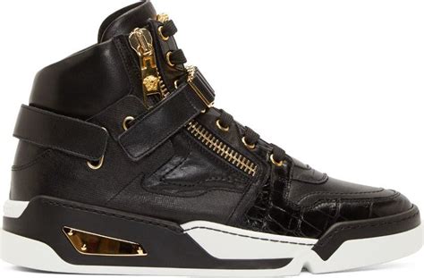 versace black leather gold zip high-top sneakers|Versace high top vintage sneaker.